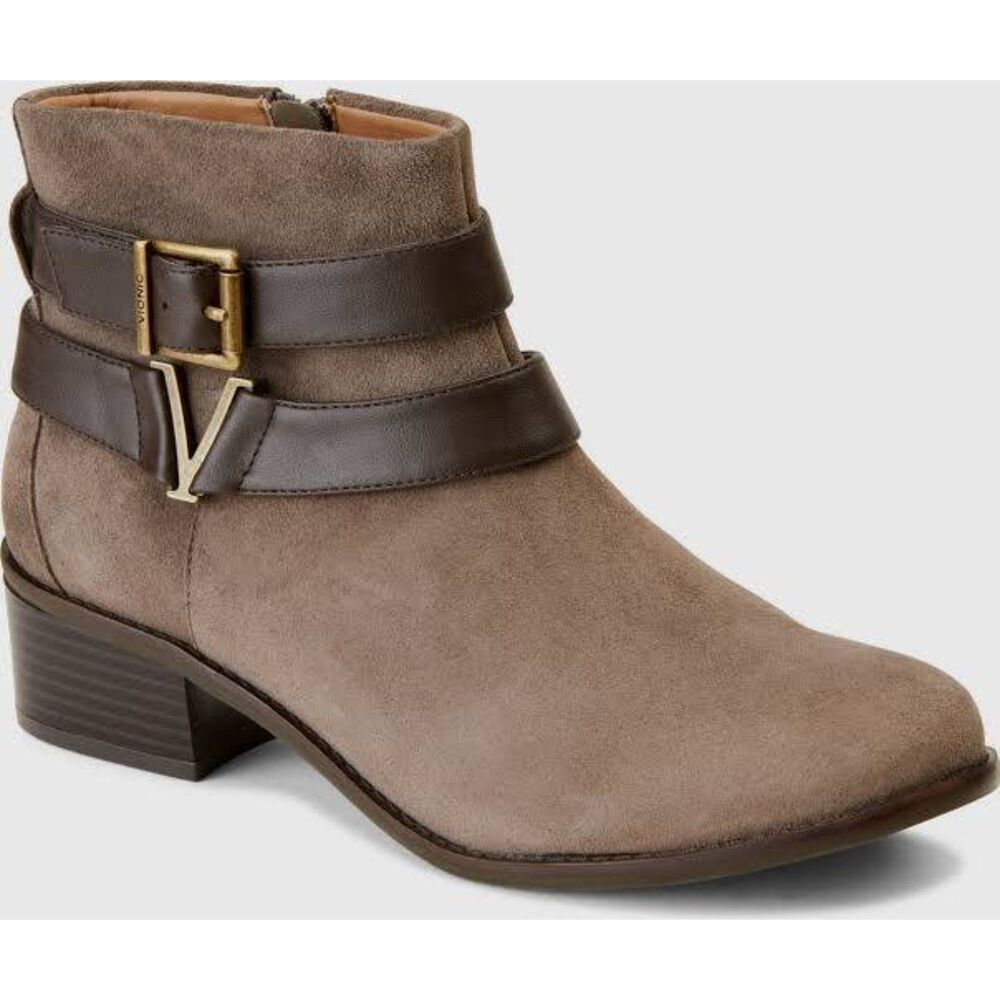 Vionic Hope Mana Zip Up Ankle Boot in Greige Suede Boho Western Size 11